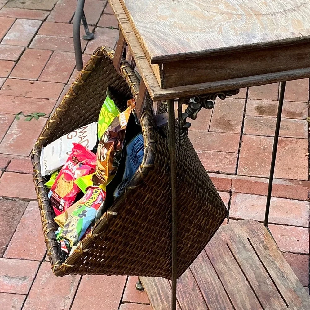 Attachable Multi-Use Dark Wicker Rattan Basket with Leather Straps (For Bike?)